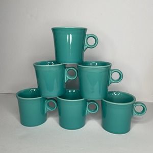 HLC Fiesta Ceramic Mug Set of 6 Aqua Turquoise Coffee VTG